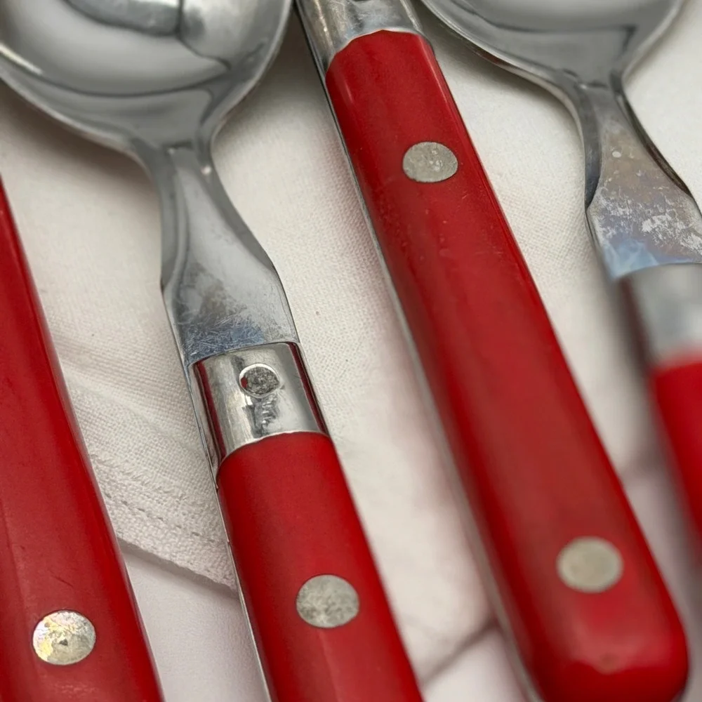 Vintage WF Washington Forge Mardi Gras Red Teaspoons Set of 3 Stainless Korea